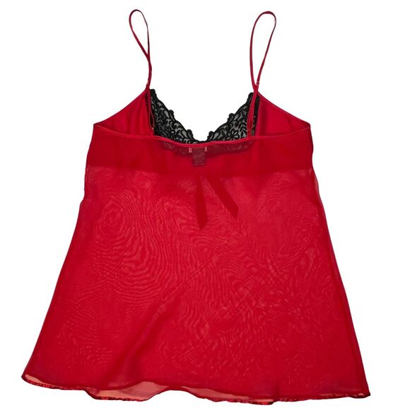 Fantasies Pajama Top Womens Large Red Mesh Black Lace Rhinestone Sleep Cami - Picture 9 of 12